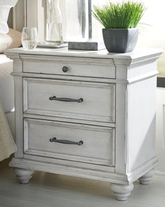 Kanwyn Whitewash King Panel Bedroom Set with Dresser, Mirror, Chest and 2 Nightstands - Ornate Home