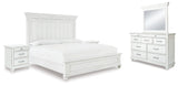 Kanwyn Whitewash King Panel Bedroom Set with Dresser, Mirror and 2 Nightstands (Online Special Price) - Ornate Home