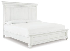 Kanwyn Whitewash King Panel Bedroom Set with Dresser, Mirror and 2 Nightstands - Ornate Home