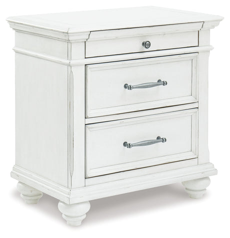 Kanwyn Whitewash King Panel Bedroom Set with Dresser, Mirror and 2 Nightstands - Ornate Home