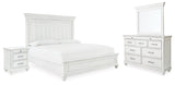 Kanwyn Whitewash King Panel Bedroom Set with Dresser, Mirror and Nightstand - Ornate Home
