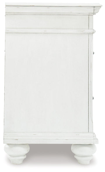 Kanwyn Whitewash King Panel Bedroom Set with Dresser, Mirror and Nightstand - Ornate Home