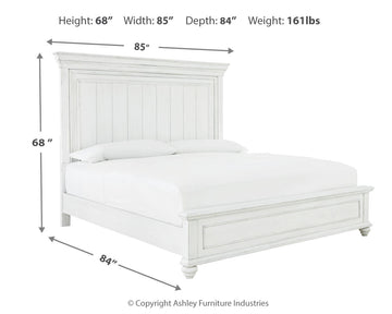 Kanwyn Whitewash King Panel Bedroom Set with Dresser, Mirror and Nightstand - Ornate Home