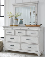 Kanwyn Whitewash King Panel Bedroom Set with Dresser, Mirror and Nightstand - Ornate Home