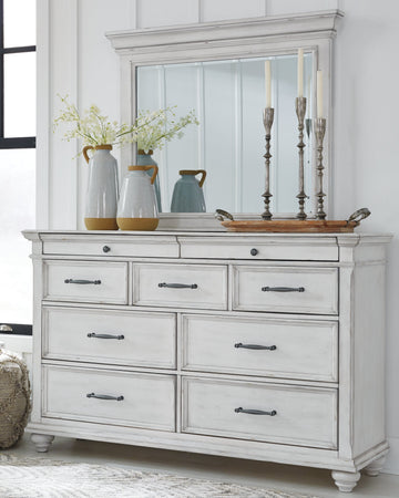 Kanwyn Whitewash King Panel Bedroom Set with Dresser, Mirror and Nightstand - Ornate Home