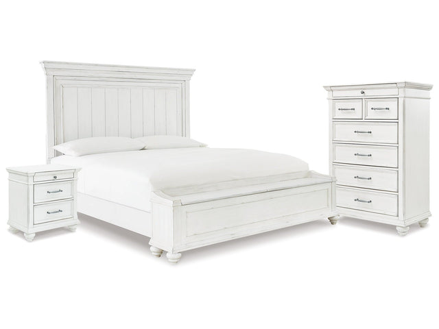 Kanwyn Whitewash King Panel Storage Bedroom Set with Chest and Nightstand (Online Special Price) - Ornate Home