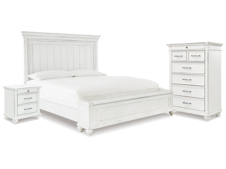 Kanwyn Whitewash King Panel Storage Bedroom Set with Chest and Nightstand - Ornate Home