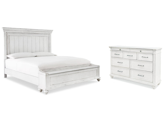 Kanwyn Whitewash King Storage Panel Bedroom Set with Dresser (Online Special Price) - Ornate Home
