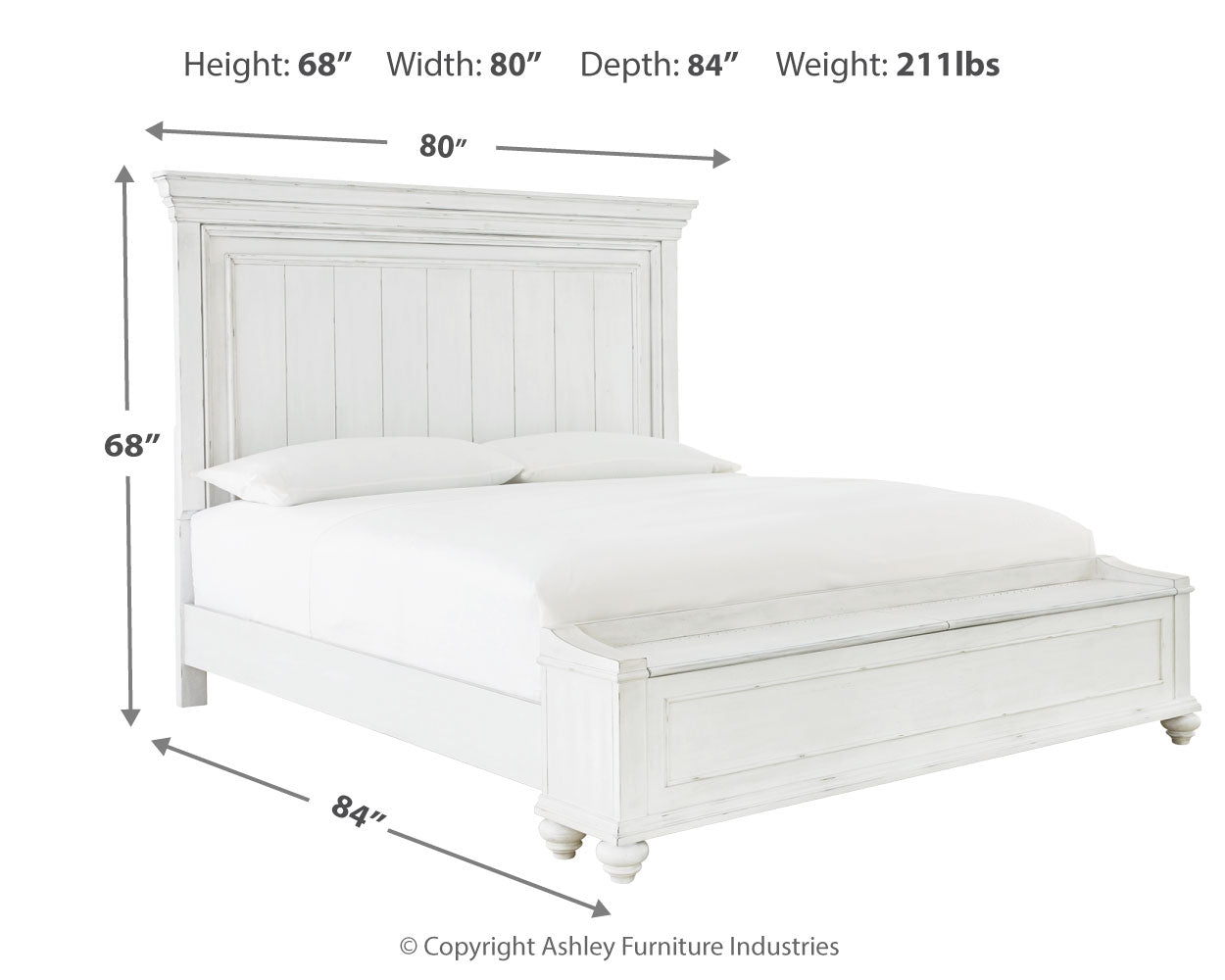 Kanwyn Whitewash King Storage Panel Bedroom Set with Dresser (Online Special Price) - Ornate Home