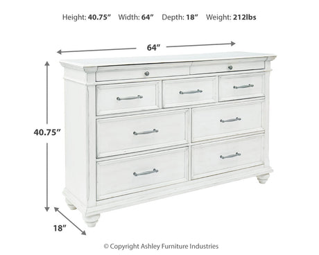 Kanwyn Whitewash King Storage Panel Bedroom Set with Dresser - Ornate Home