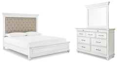 Kanwyn Whitewash King Upholstered Panel Bed, Dresser and Mirror - Ornate Home