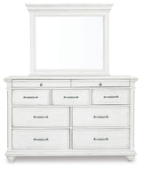 Kanwyn Whitewash King Upholstered Panel Bed, Dresser and Mirror - Ornate Home