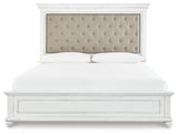 Kanwyn Whitewash King Upholstered Panel Bed, Dresser and Mirror - Ornate Home