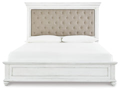 Kanwyn Whitewash King Upholstered Panel Bed, Dresser and Mirror - Ornate Home