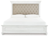 Kanwyn Whitewash King Upholstered Panel Bed, Dresser and Nightstand - Ornate Home