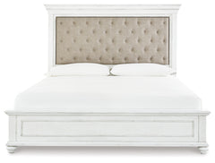 Kanwyn Whitewash King Upholstered Panel Bed, Dresser and Nightstand - Ornate Home