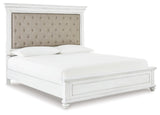 Kanwyn Whitewash King Upholstered Panel Bed, Dresser and Nightstand - Ornate Home