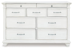 Kanwyn Whitewash King Upholstered Panel Bed, Dresser and Nightstand - Ornate Home