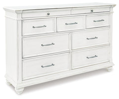 Kanwyn Whitewash King Upholstered Panel Bed, Dresser and Nightstand - Ornate Home