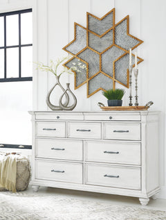 Kanwyn Whitewash King Upholstered Panel Bed, Dresser and Nightstand - Ornate Home