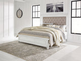 Kanwyn Whitewash King Upholstered Panel Bed, Dresser and Nightstand - Ornate Home