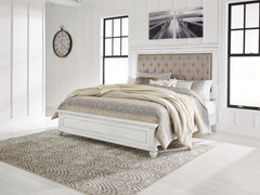 Kanwyn Whitewash King Upholstered Panel Bed, Dresser and Nightstand - Ornate Home