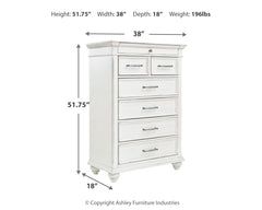 Kanwyn Whitewash King Upholstered Panel Bedroom Set with Dresser, Mirror and Chest - Ornate Home