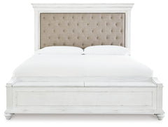 Kanwyn Whitewash King Upholstered Storage Bedroom Set with Dresser, Mirror and Nightstand - Ornate Home