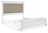 Kanwyn Whitewash King Upholstered Storage Bedroom Set with Dresser, Mirror and Nightstand - Ornate Home