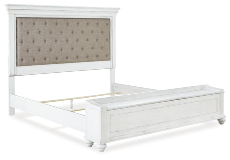 Kanwyn Whitewash King Upholstered Storage Bedroom Set with Dresser, Mirror and Nightstand - Ornate Home