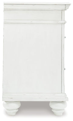Kanwyn Whitewash King Upholstered Storage Bedroom Set with Dresser, Mirror and Nightstand - Ornate Home