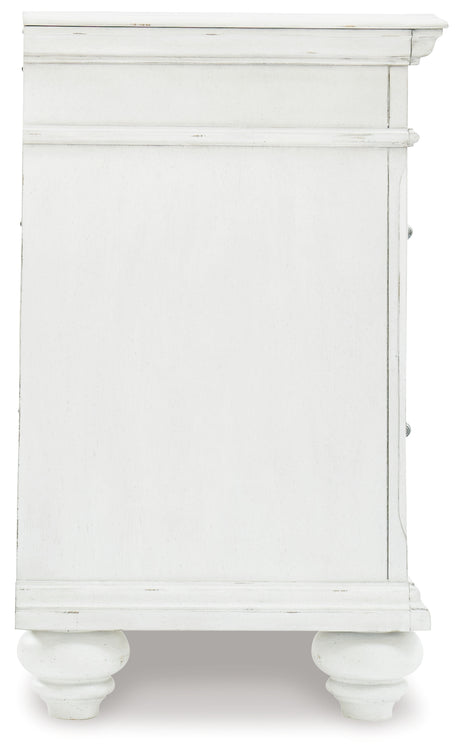 Kanwyn Whitewash King Upholstered Storage Bedroom Set with Dresser, Mirror and Nightstand - Ornate Home