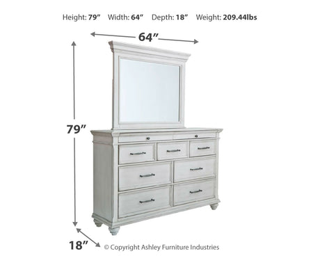 Kanwyn Whitewash King Upholstered Storage Bedroom Set with Dresser, Mirror and Nightstand - Ornate Home