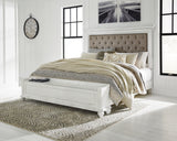 Kanwyn Whitewash King Upholstered Storage Bedroom Set with Dresser, Mirror and Nightstand - Ornate Home