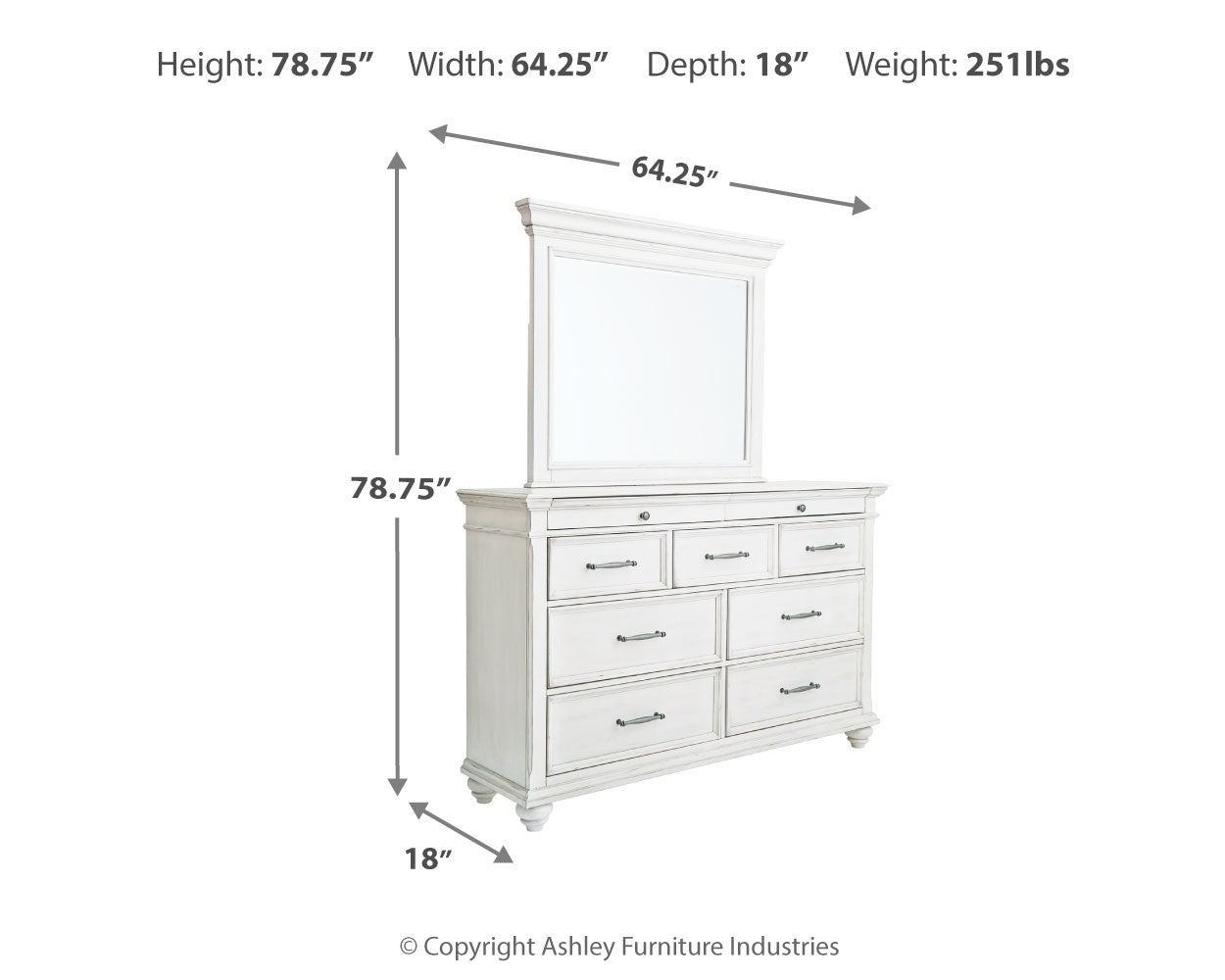 Kanwyn Whitewash Queen Bedroom Set with Mirrored Dresser (Online Special Price) - Ornate Home