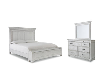 Kanwyn Whitewash Queen Bedroom Set with Mirrored Dresser - Ornate Home