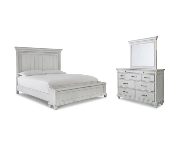 Kanwyn Whitewash Queen Bedroom Set with Mirrored Dresser - Ornate Home