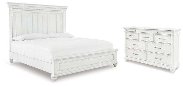 Kanwyn Whitewash Queen Panel Bed and Dresser - Ornate Home