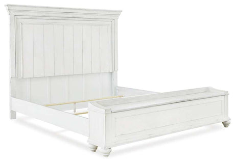 Kanwyn Whitewash Queen Panel Bed w/ Storage Bench - Ornate Home