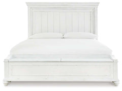 Kanwyn Whitewash Queen Panel Bed w/ Storage Bench - Ornate Home