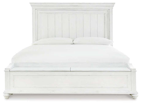 Kanwyn Whitewash Queen Panel Bed w/ Storage Bench - Ornate Home
