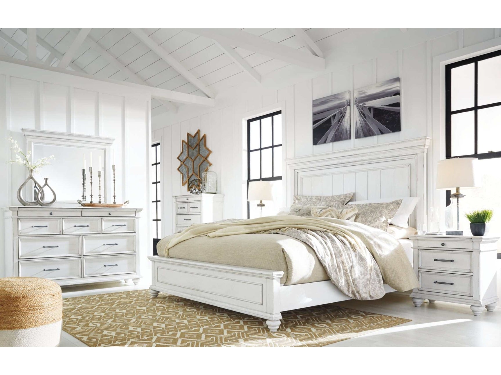 Kanwyn Whitewash Queen Panel Bedroom Set / 5pc (Online Special Price) - Ornate Home