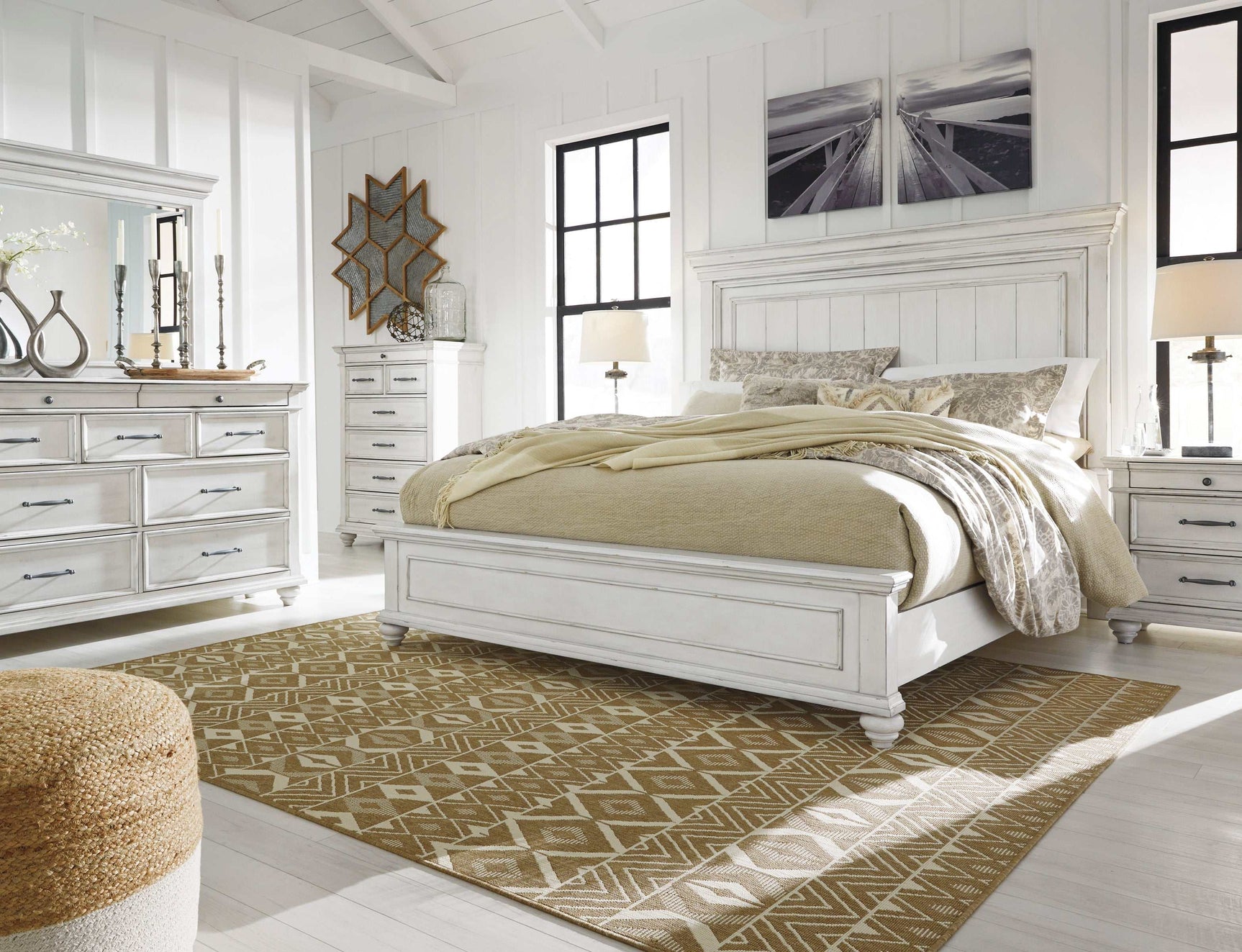 Kanwyn Whitewash Queen Panel Bedroom Set / 5pc (Online Special Price) - Ornate Home