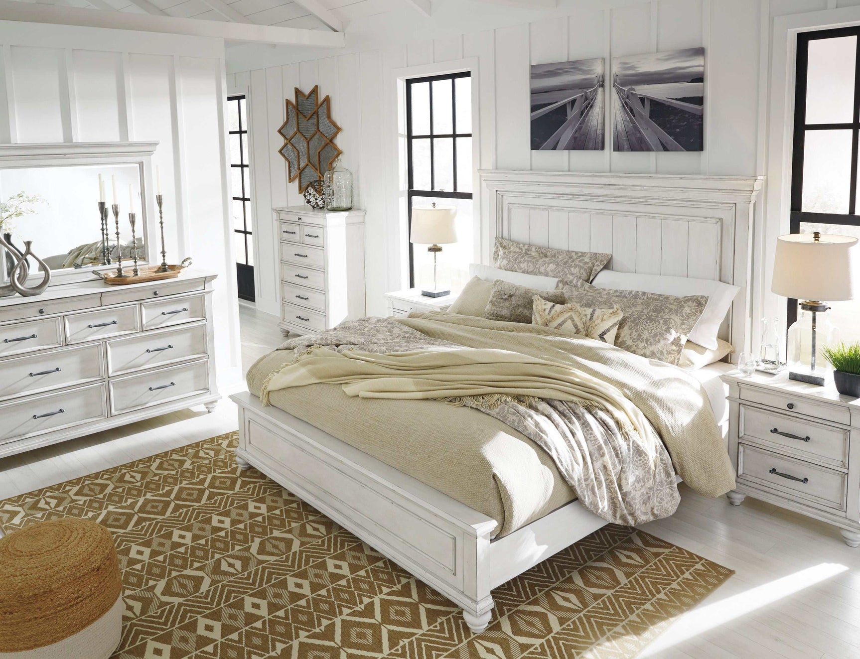 Kanwyn Whitewash Queen Panel Bedroom Set / 5pc (Online Special Price) - Ornate Home