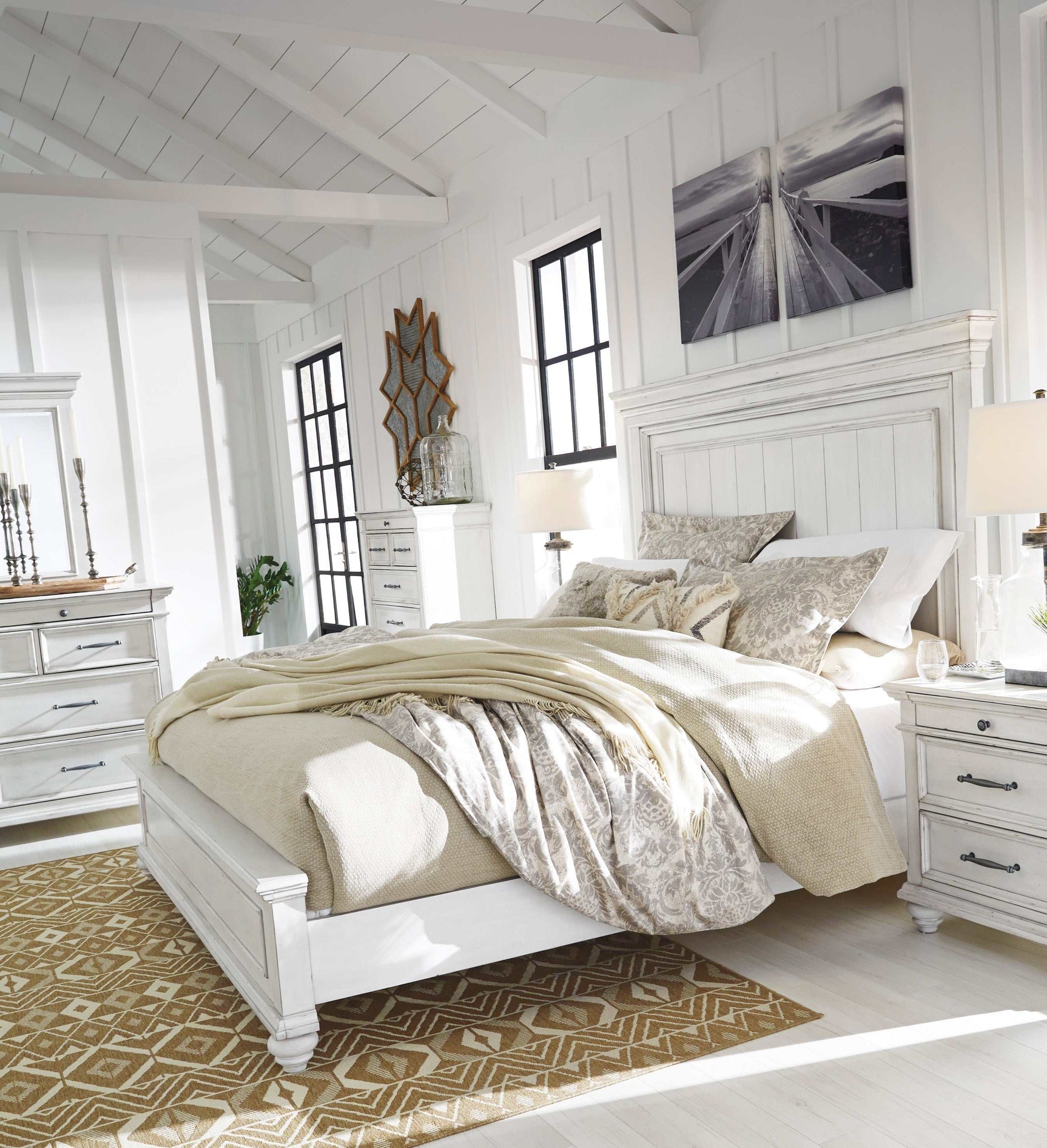 Kanwyn Whitewash Queen Panel Bedroom Set / 5pc (Online Special Price) - Ornate Home