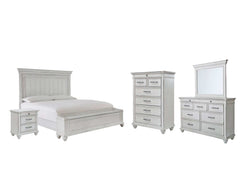 Kanwyn Whitewash Queen Panel Bedroom Set w/ Storage Bench / 5pc - Ornate Home