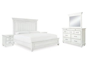 Kanwyn Whitewash Queen Panel Bedroom Set with Dresser, Mirror and 2 Nightstands (Online Special Price) - Ornate Home