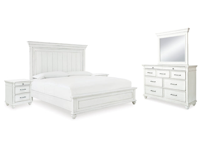 Kanwyn Whitewash Queen Panel Bedroom Set with Dresser, Mirror and 2 Nightstands (Online Special Price) - Ornate Home