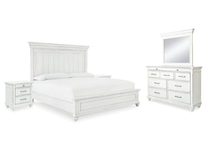 Kanwyn Whitewash Queen Panel Bedroom Set with Dresser, Mirror and 2 Nightstands - Ornate Home
