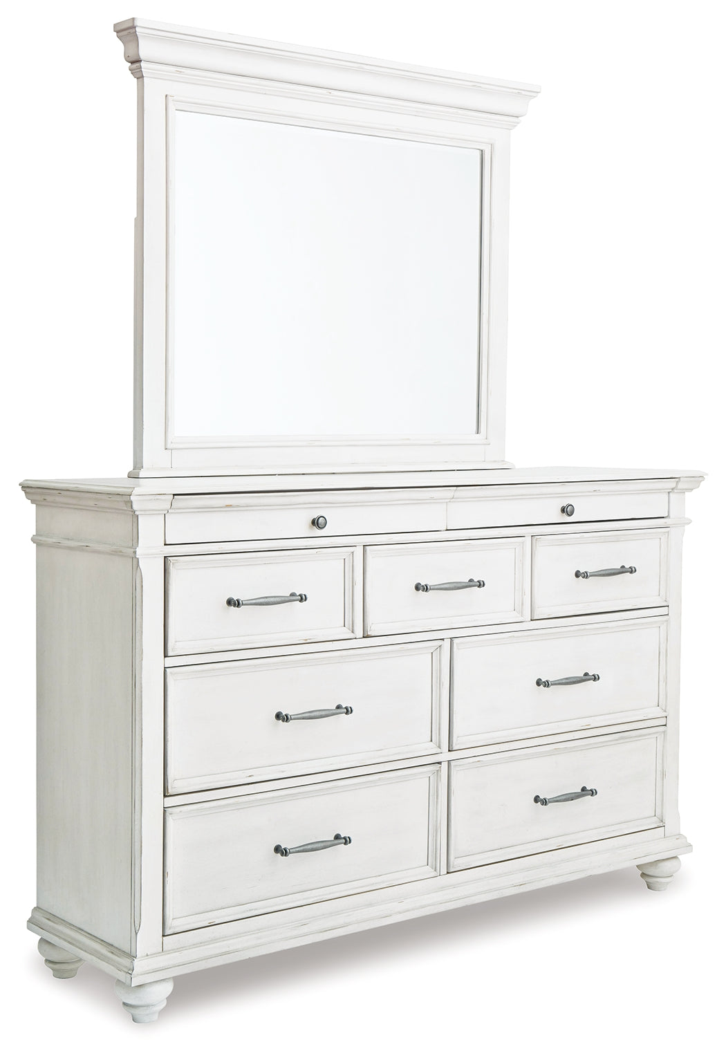 Kanwyn Whitewash Queen Panel Bedroom Set with Dresser, Mirror and 2 Nightstands - Ornate Home